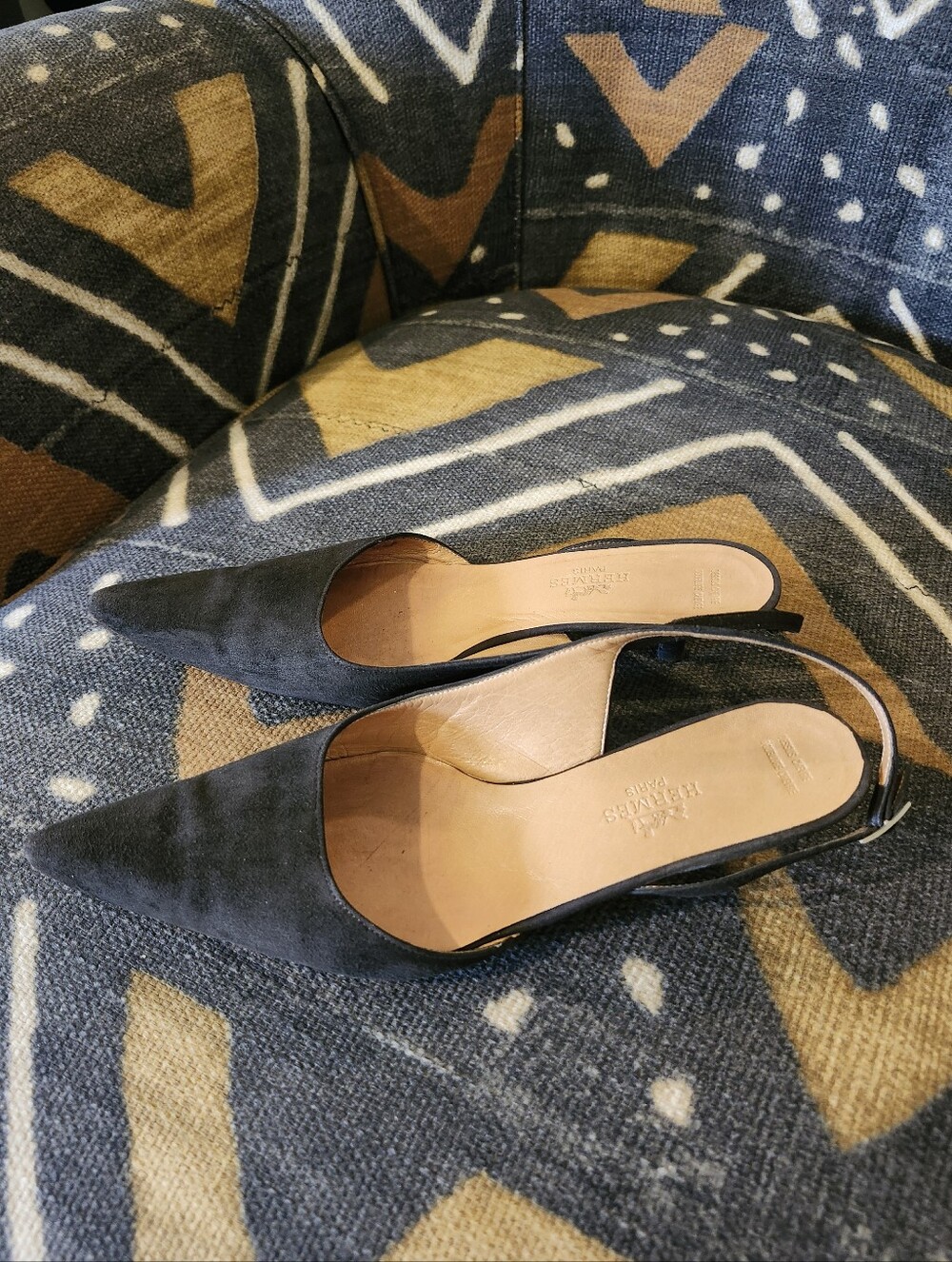 ✨ HERMÈS Ultra-Rare Vtg Y2K Shooting Star" Artisan Leather Kitten Slingback 36.5
